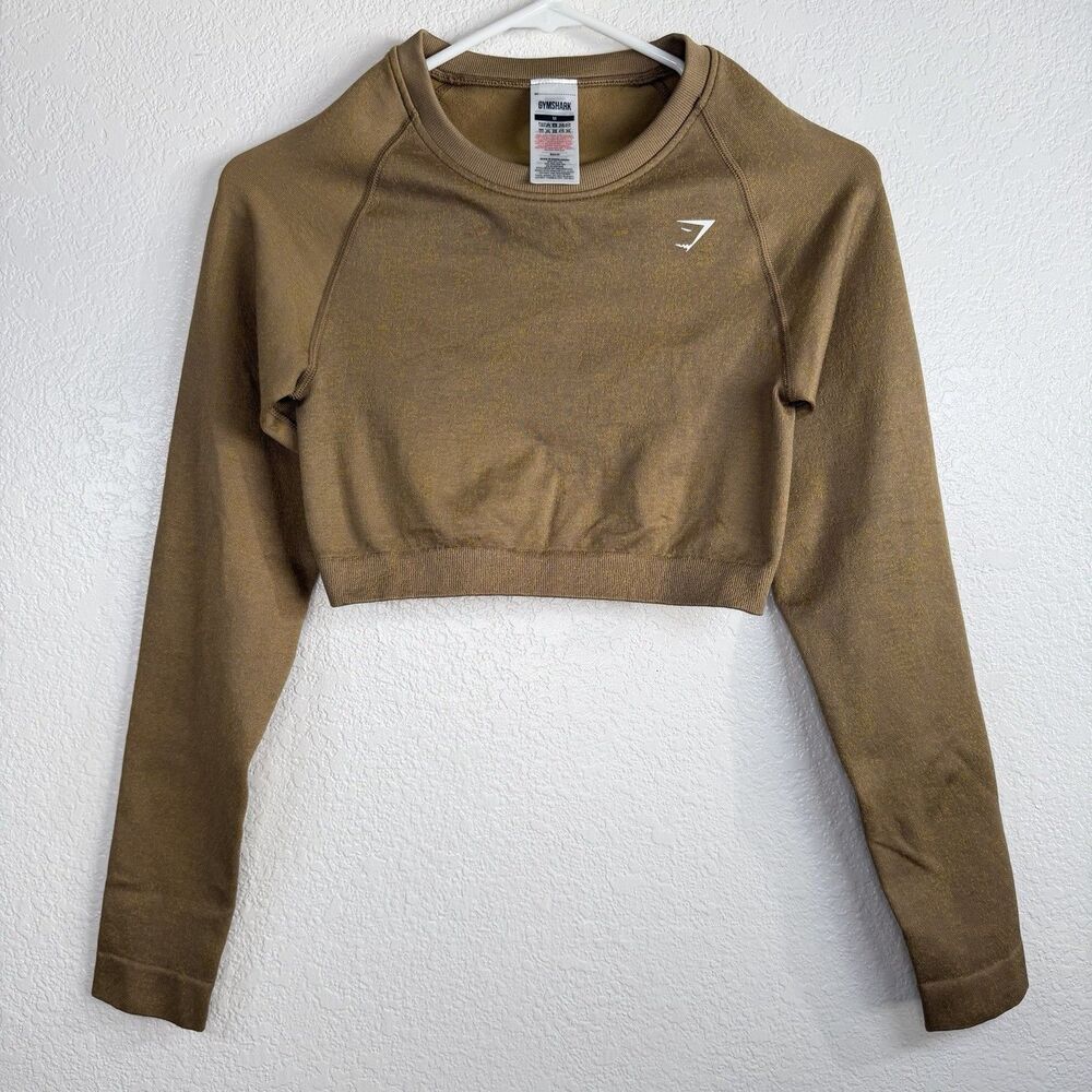 Gymshark Adapt Fleck Seamless Long Sleeve Crop Top MEDIUM Mineral Light Brown